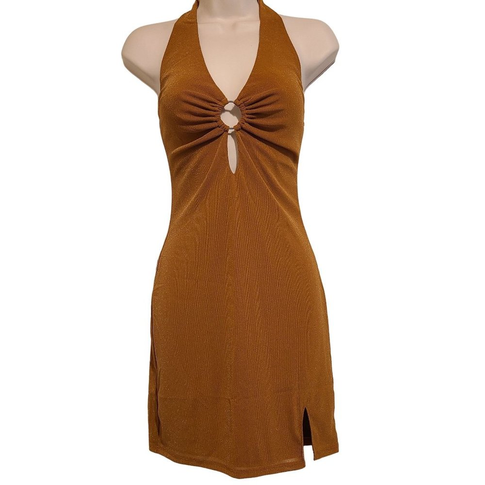 Wild Fable Womens Sleeveless Halter Bodycon Dress Brown Glitter Size XS
